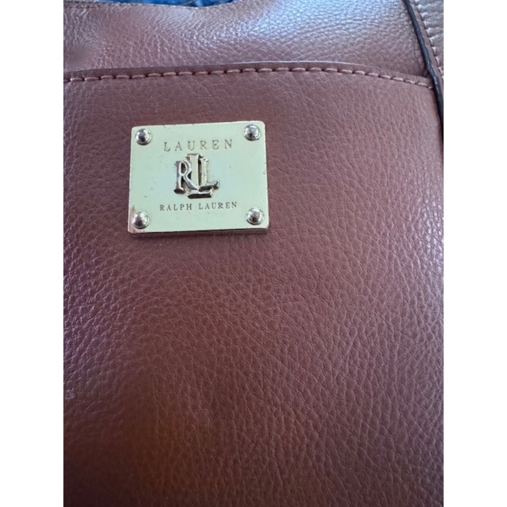 Lauren Ralph Lauren Tan Pebbled Leather Crossbody Bag Gold Logo Brown Small - Picture 3 of 6